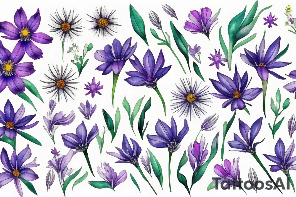 Cosmos, Lilly of the valley, and aster flowers tattoo idea