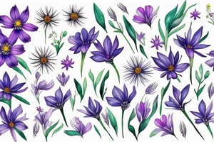 Cosmos, Lilly of the valley, and aster flowers tattoo idea
