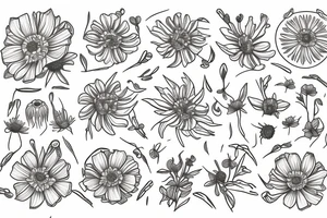 Cosmos, Lilly of the valley, and aster flowers tattoo idea