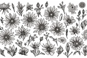 Cosmos, Lilly of the valley, and aster flowers tattoo idea