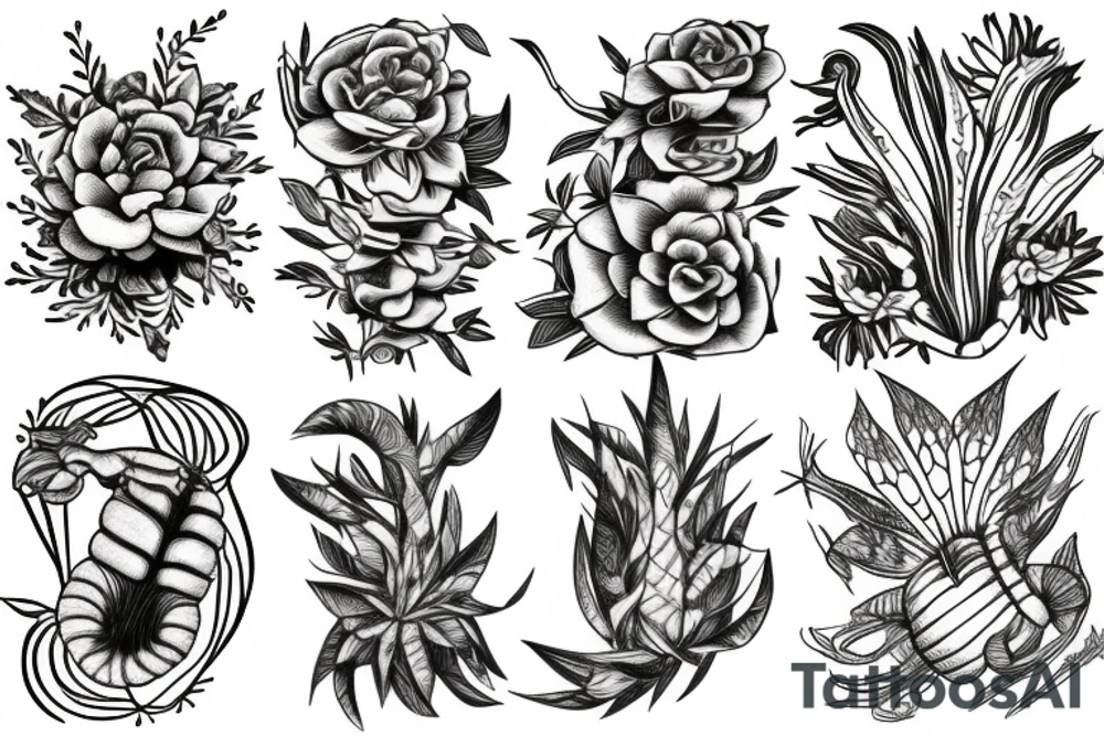 plants and centipede tattoo idea