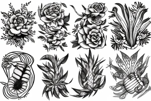plants and centipede tattoo idea