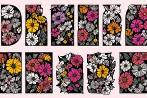 A bouquet of cosmos, poppy, chrysanthemum, Gladiolus, and marigolds tattoo idea