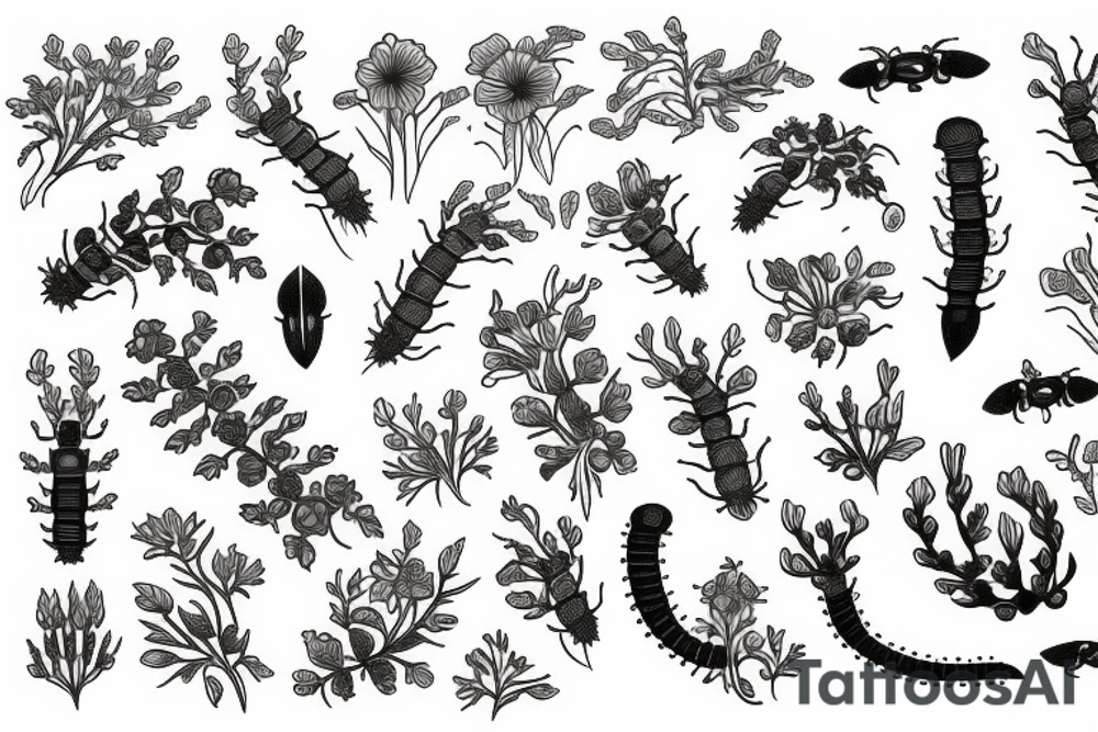 centipede hidden among flowers tattoo idea