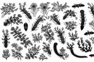 centipede hidden among flowers tattoo idea