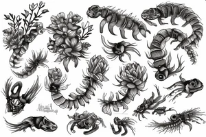 centipede hidden among flowers tattoo idea