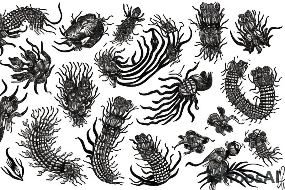 centipede hidden among flowers tattoo idea
