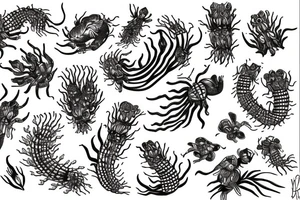 centipede hidden among flowers tattoo idea