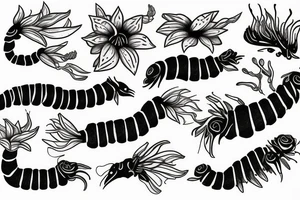centipede hidden among flowers tattoo idea