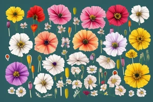 A bouquet of cosmos, poppy, chrysanthemum, Gladiolus, and marigolds tattoo idea