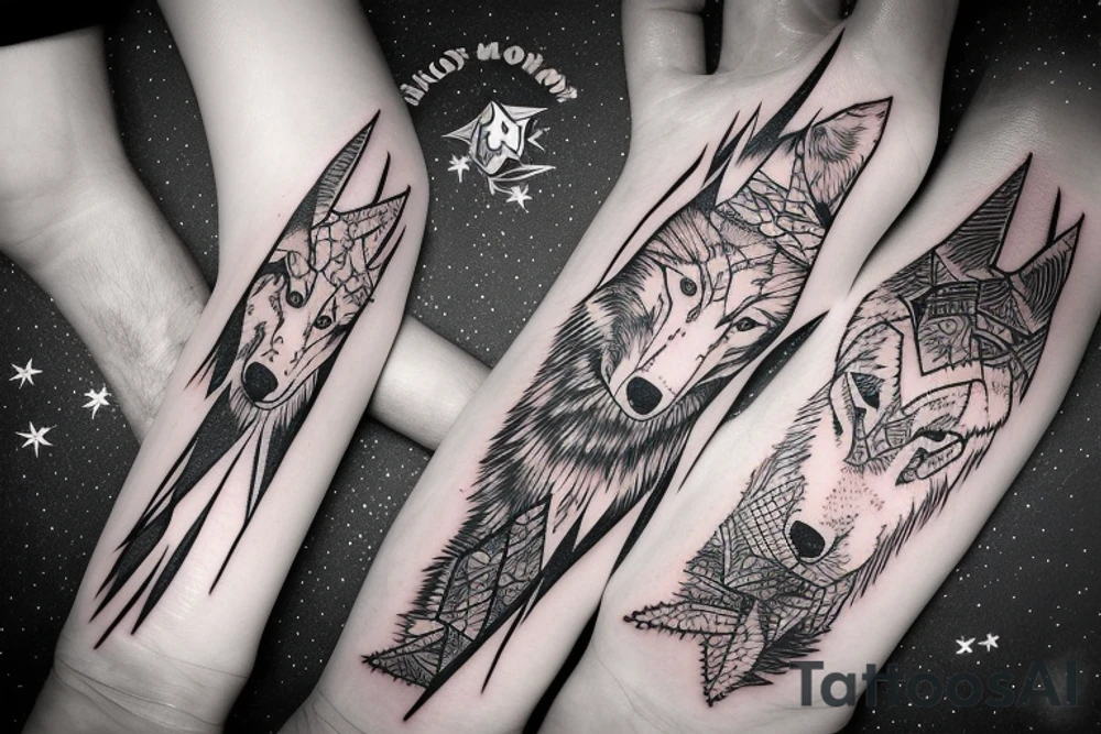 Silver moon over mountain at night with howling wolf tattoo idea Silver moon over mountain at night with howling wolf tattoo idea