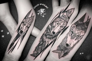 Silver moon over mountain at night with howling wolf tattoo idea