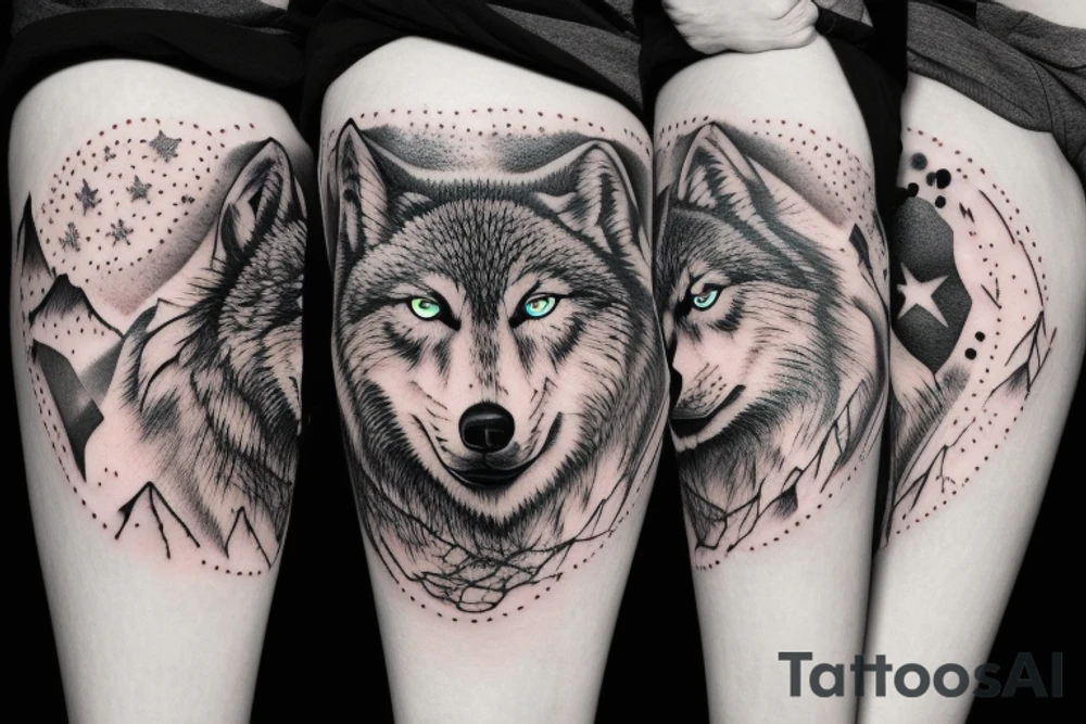 Silver moon over mountain at night with howling wolf tattoo idea Silver moon over mountain at night with howling wolf tattoo idea