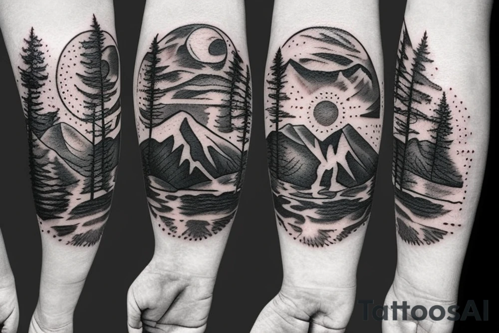Silver moon over mountain at night with howling wolf tattoo idea Silver moon over mountain at night with howling wolf tattoo idea