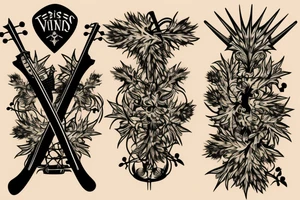 Vines and scotch thistle around a sword that is a guitar neck tattoo idea