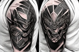 Spartan warrior with a helmet  and an angty wolf head in a neo traditional tattoo style in black and gray tattoo idea