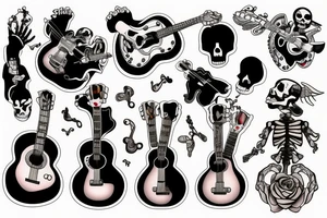 skeleton playing guitar tattoo idea