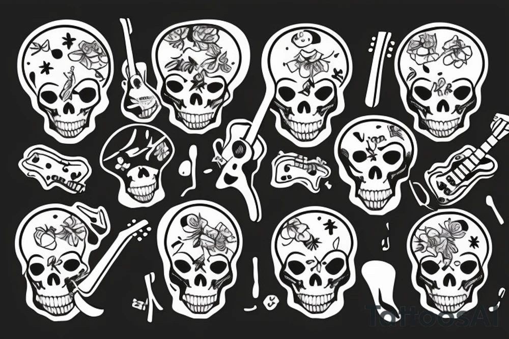 skeleton playing guitar tattoo idea
