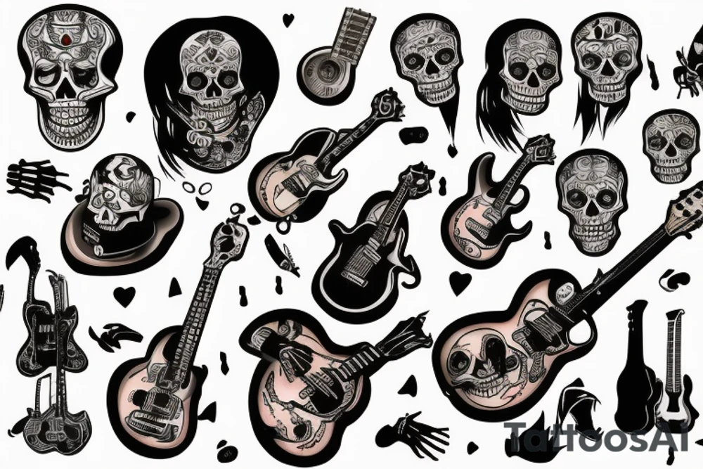 skeleton playing lead guitar tattoo idea