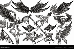 Amazon with wings holding a spear while walking tattoo idea