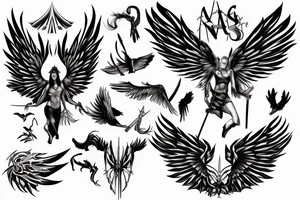 Amazon with wings holding a spear while walking tattoo idea