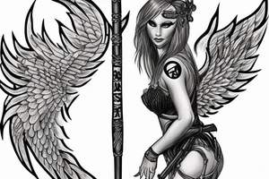Full body Amazon with wings holding a spear tattoo idea