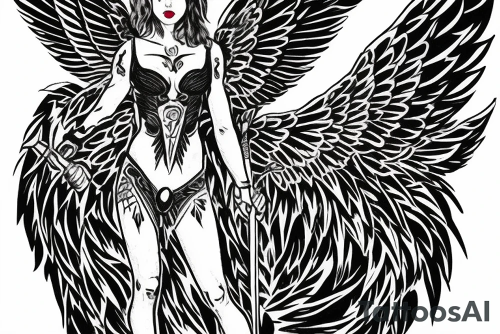 Full body Amazon with wings holding a spear tattoo idea