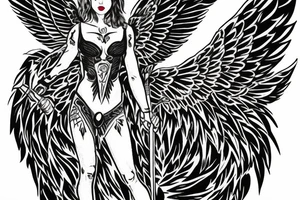 Full body Amazon with wings holding a spear tattoo idea