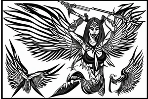 Full body Amazon with wings holding a spear tattoo idea