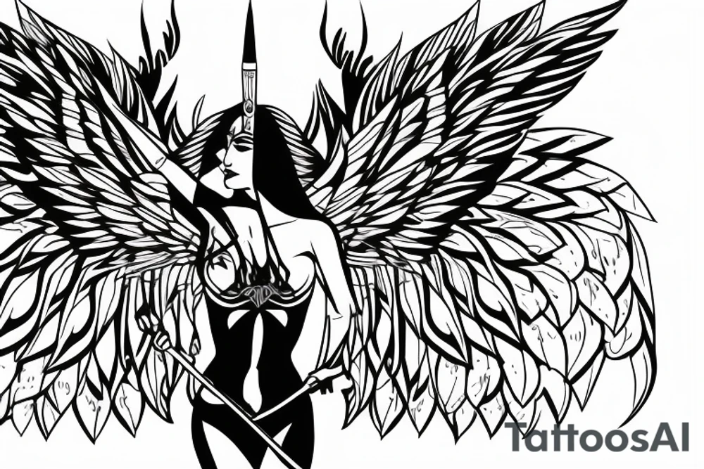 Full body Amazon with wings holding a spear tattoo idea