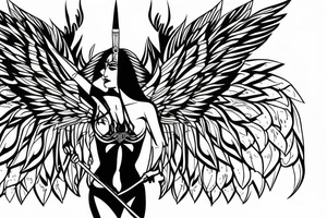 Full body Amazon with wings holding a spear tattoo idea