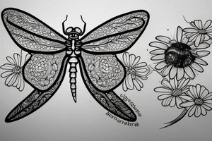 dragonfly and daisies on lower back tattoo idea