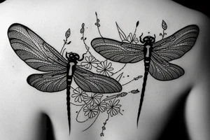 dragonfly and daisies on lower back tattoo idea
