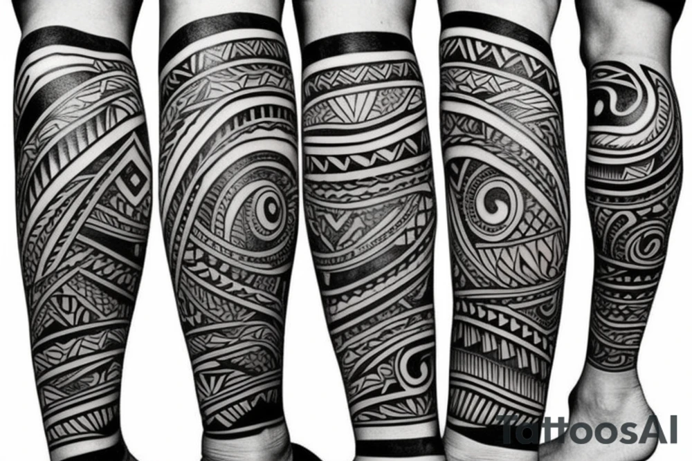 Polynesian Tribal Island full leg tattoo idea