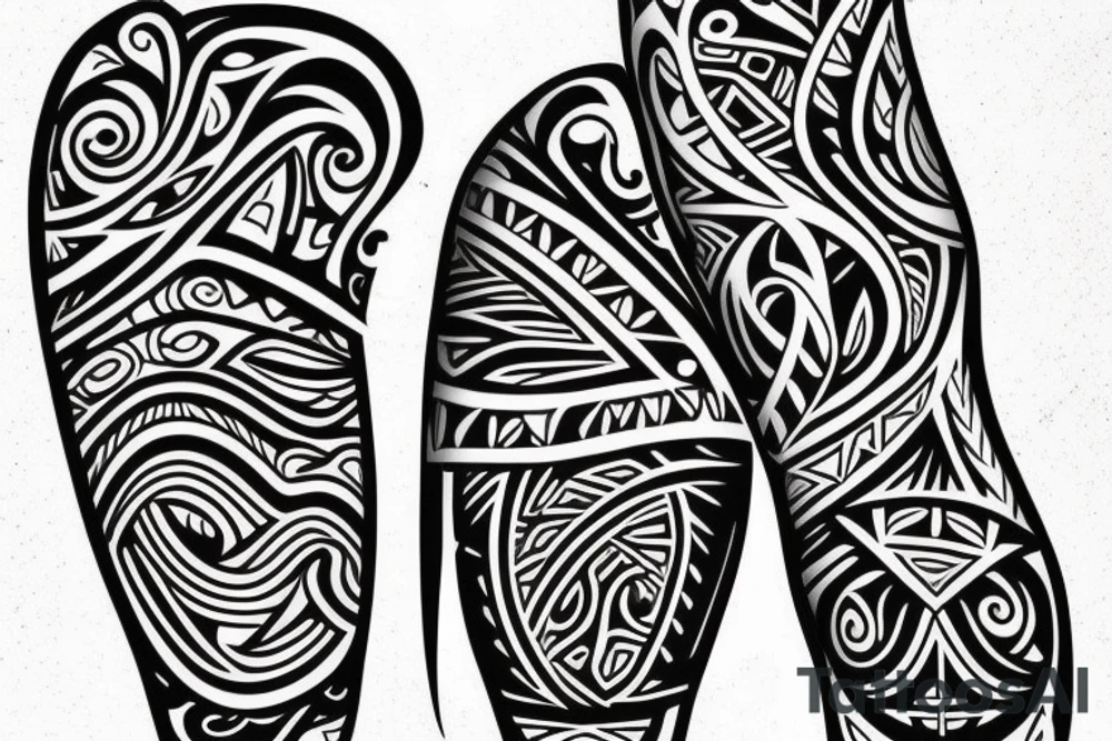 Polynesian Tribal Island full leg tattoo idea