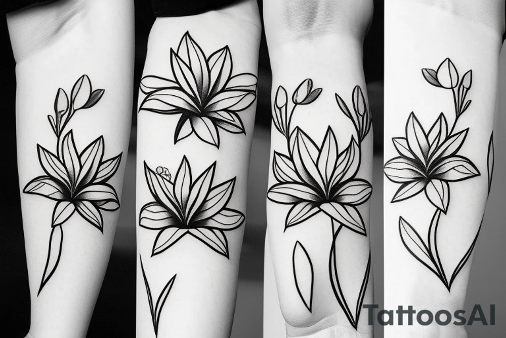 small lily flowers. fine line tattoo idea