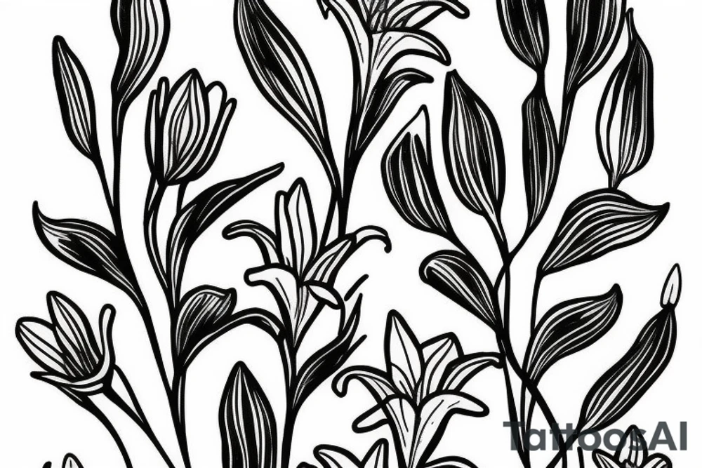 small lily flowers. fine line tattoo idea