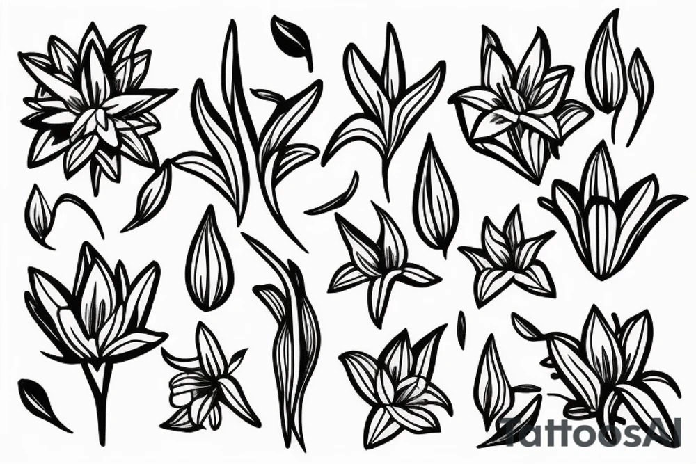 small lily flowers. fine line tattoo idea