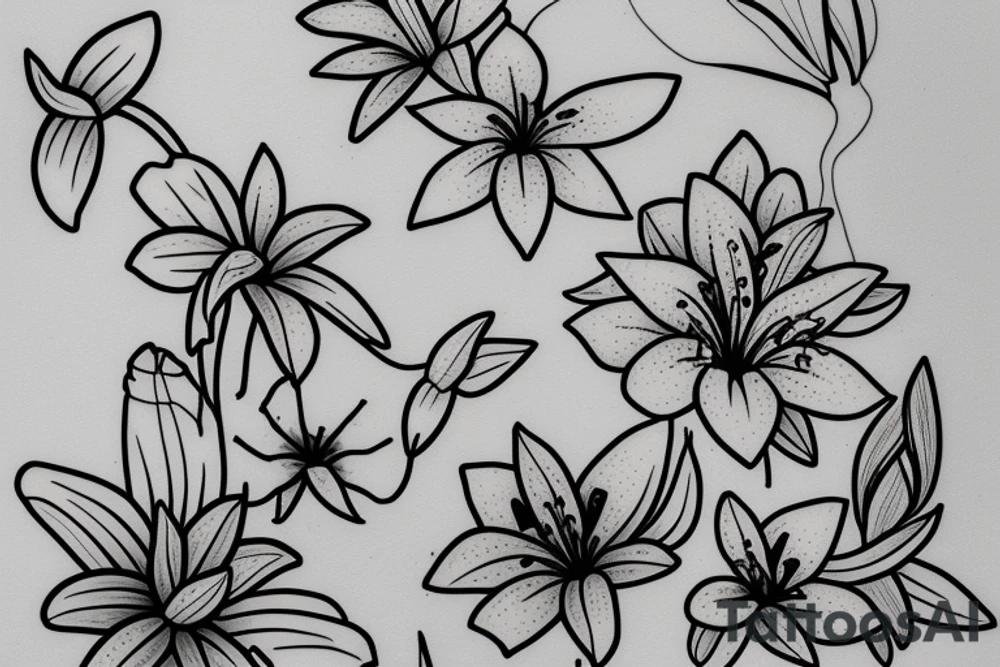 small lily flowers. fine line tattoo idea