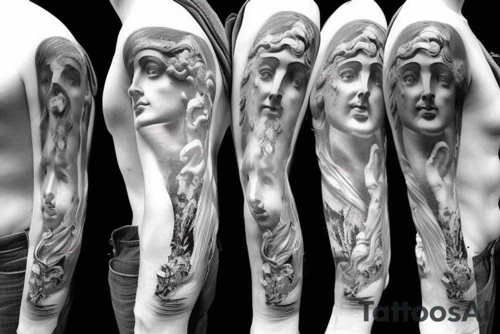 ancient Greek gods in the form of marble statues tattoo idea