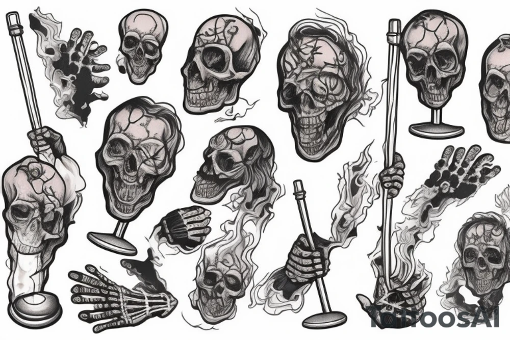 an extinguished olympic torch in a skeletal hand tattoo idea