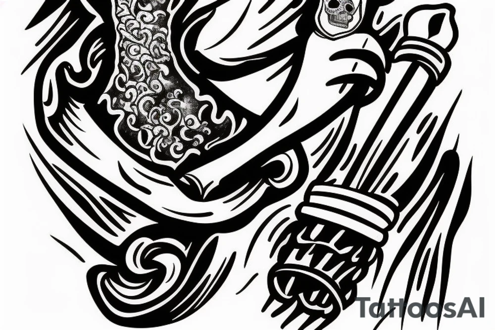 an extinguished olympic torch in a skeletal hand tattoo idea