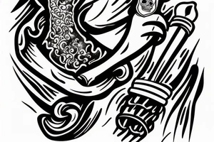 an extinguished olympic torch in a skeletal hand tattoo idea