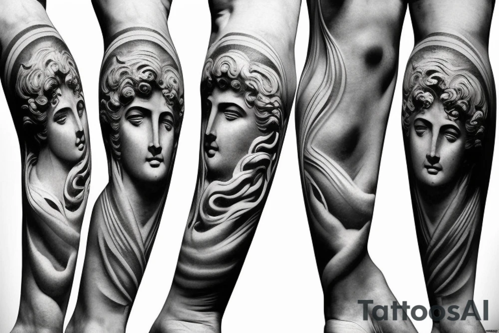ancient Greek gods in the form of marble statues tattoo idea
