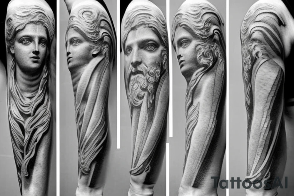 ancient Greek man gods in the form of marble statues tattoo idea