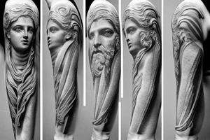 ancient Greek man gods in the form of marble statues tattoo idea