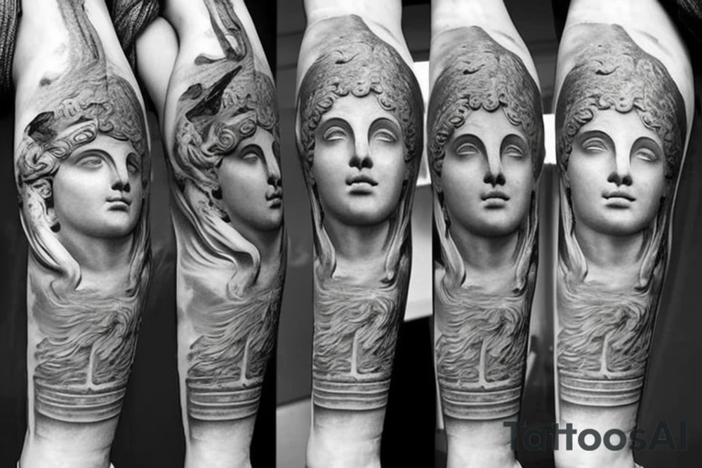ancient Greek man gods in the form of marble statues tattoo idea