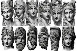 Greek man gods in the form of marble statues tattoo idea