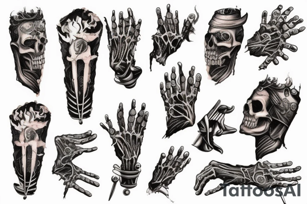 an extinguished olympic torch in a skeletal hand tattoo idea