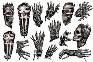 an extinguished olympic torch in a skeletal hand tattoo idea